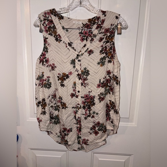 Maurices Tops - Maurices Floral Button-Down Blouse - Cream and Pink